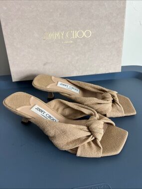 Jimmy Choo avenue 50 ine ballet pink linen open toe sandals low heels 37